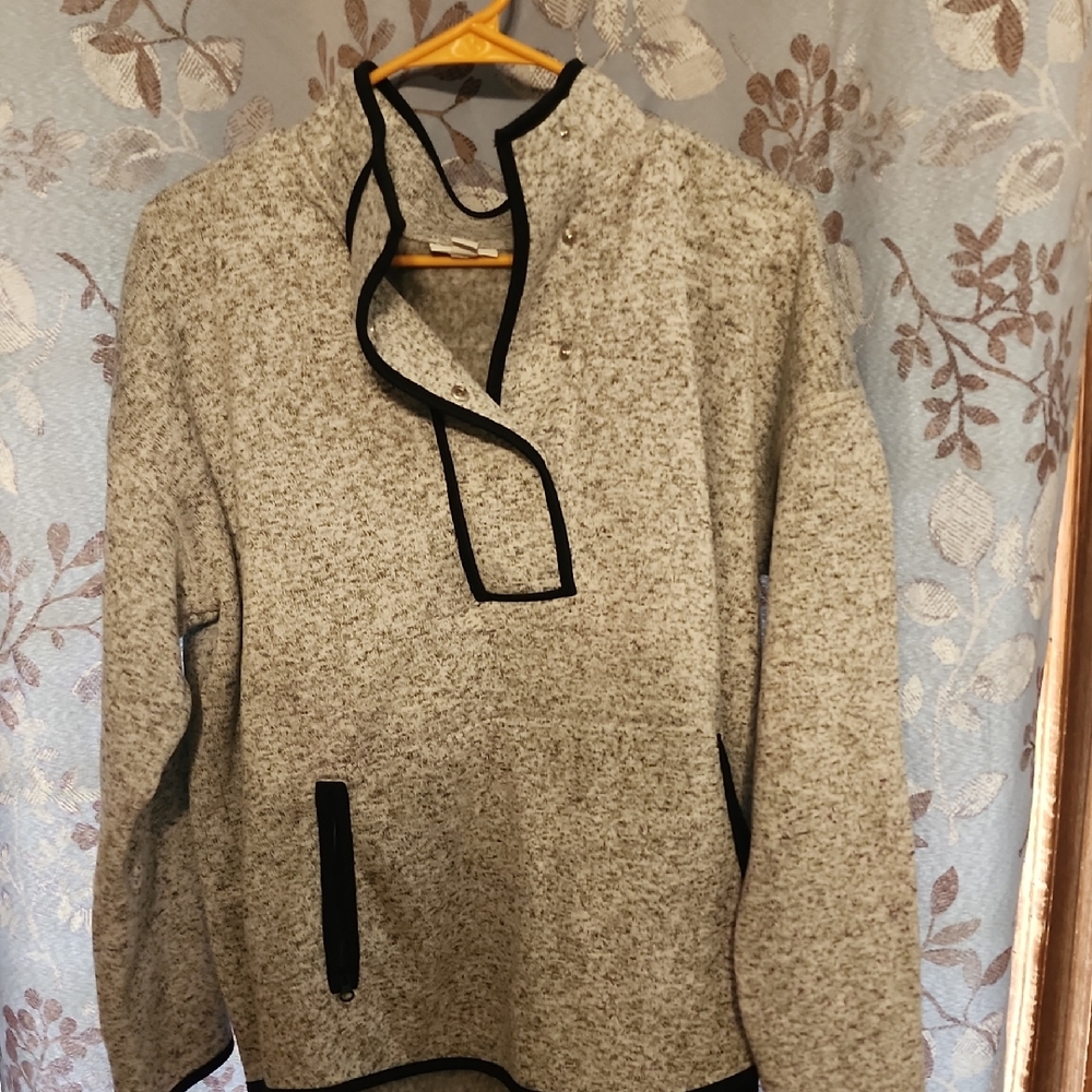 J. Jill Heathered Gray Pullover with Black Trim